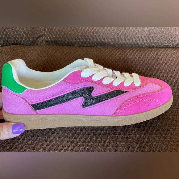 Pink with Black 80s Old School Vintage Style Casual Sneakers New 5 5.5 6 6.5 - Picture 2 of 9